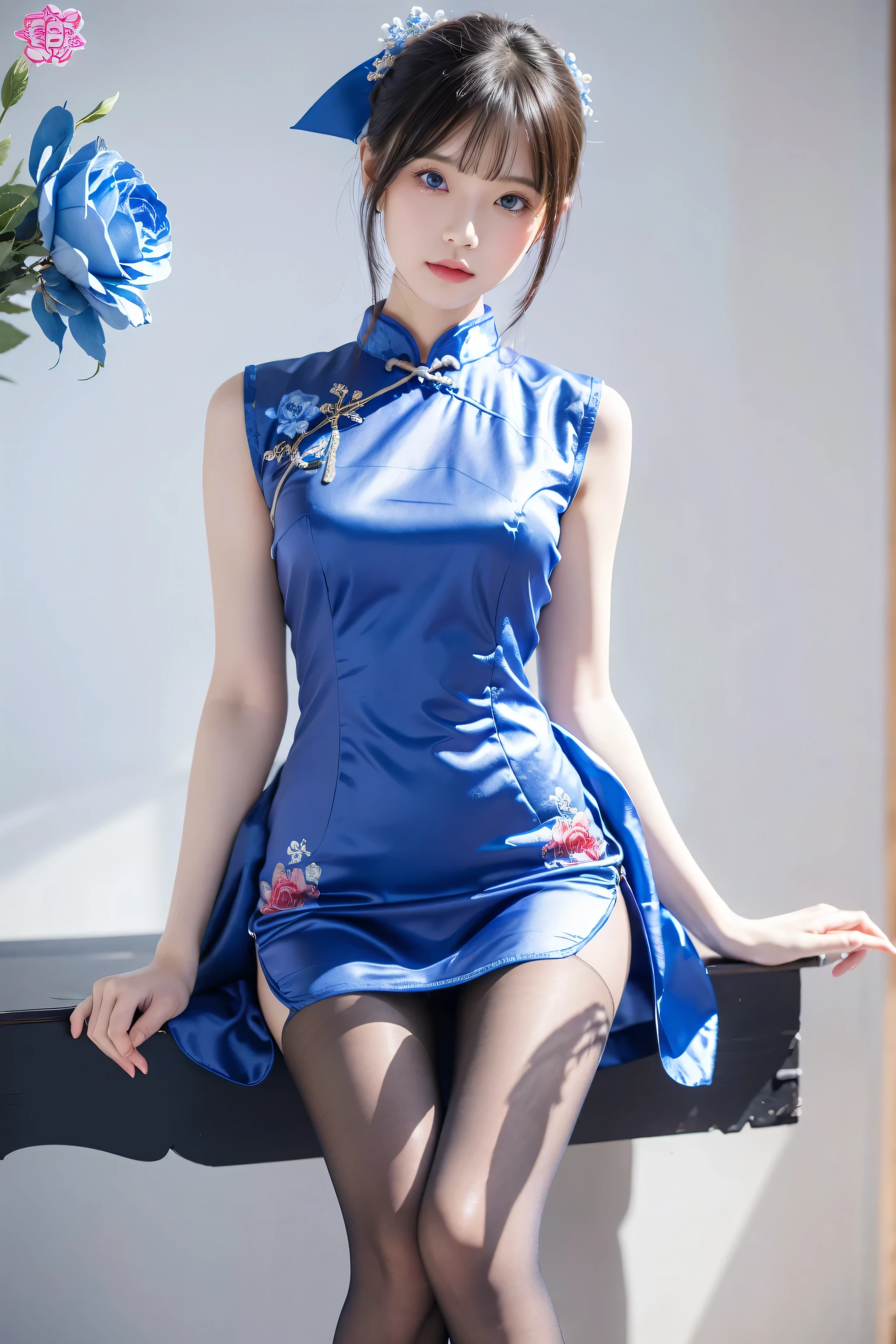 ((16k,super highest quality,Ultra-high resolution,masterpiece,Realistic,Realistic,Very detailed)),Young and adorable 16 year old〜20 year old girl,((Seamless Ultra-thin All-through Pantyhose,Ultra-thin seamless pantyhose, sexy, all-through, beautiful legs, tights, stockings, sheer, pantyhose, ladies)),Full body photo,Full body angle,Esbian all over,Baby Face,single eyelid,Long legs,Thin legs,Thin thighs,Beautiful hands and feet,chest,Cute smile,Adorable smile,nice smile,Colorful rose garden in the background,Long Straight Hair,Iris,Black Hair,A cute and beautiful Japanese girl who still retains her youthful charm,A body that still retains a youthful look,Slim waist,((Modern Chinese Traditional Costume,China dress,ミニChina dress,セクシーChina dress,China dressセクシーロリター服ワンピース))
