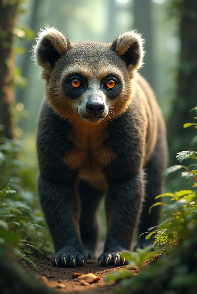 Front view,There is a wild beast in the osmanthus forest,Looks like a monkey but has white ears,Walk upright like a human(best quality,4K,8k,High level,masterpiece:1.2),Ultra Detailed,(lifelike,Photo real,Photo real:1.37)