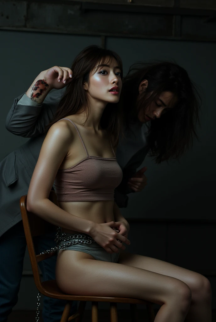 (masterpiece, best quality, 4k, photo, empty background, beautiful eyes, male ballet tights, male crotch bulge, buttocks, looking at viewer:1.35), (weak androgynous male, human chess, checkmate, white king lost and at your mercy now, you won and can do anything to him, you can castrate, enslave or even kill him, groin pain, impending castration:1.5)