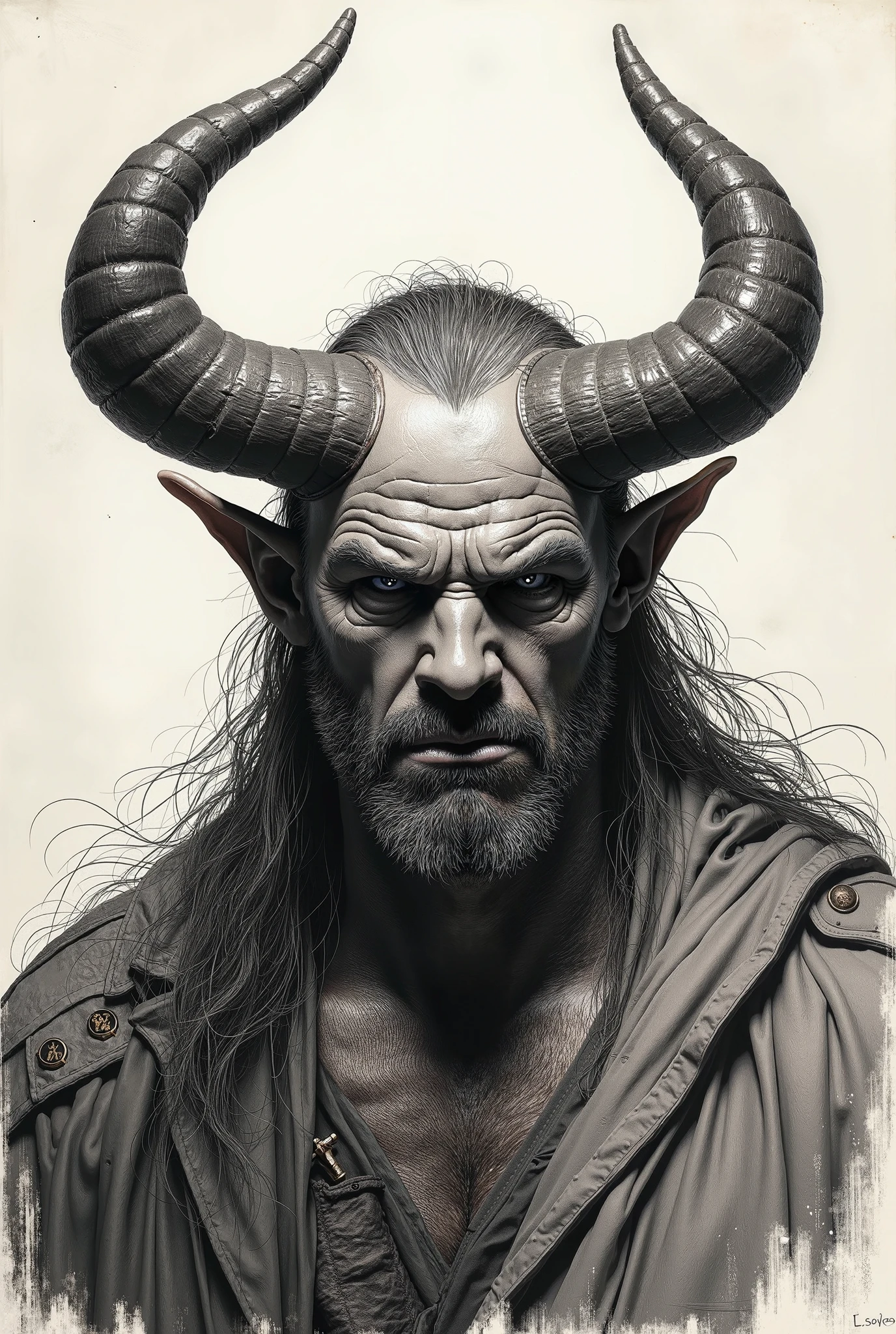 fantasy drawing of (demon man) in Timeless Hellscape by Jaime Jones,headshot portrait