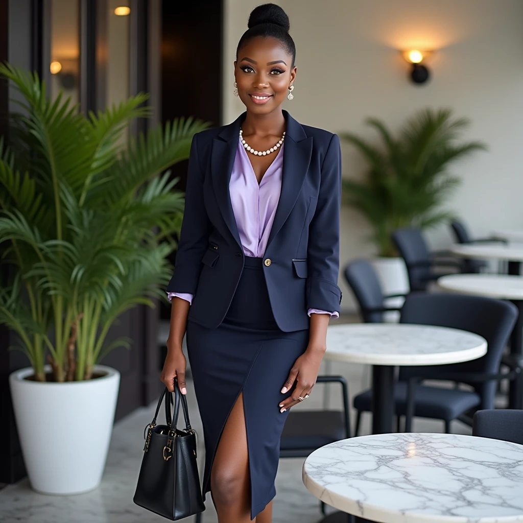 Very attractive 22 year old Zambia girl, light skinned, nice thighs, light skinned legs, bright smile, short black dress 