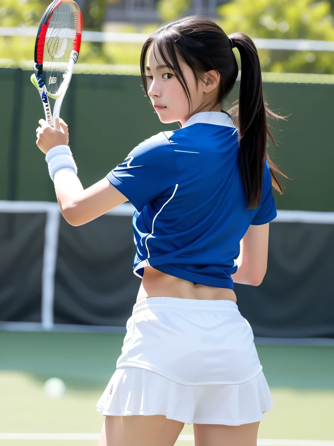 Cute Girls、high school girl、Tennis Wear、mini skirt、See-through、Fluttering in the wind