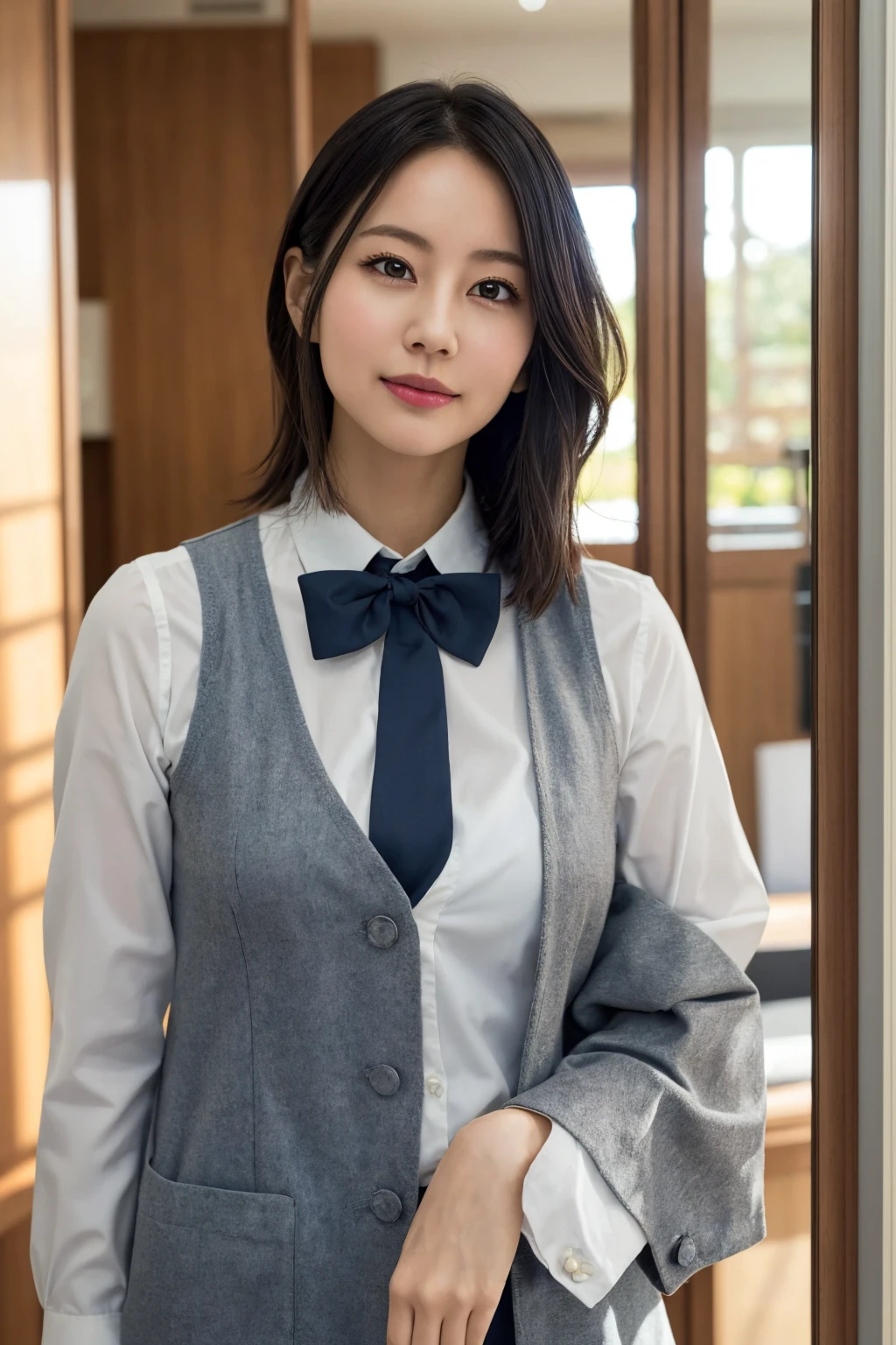 (8K, Raw photo, Best Quality, masutepiece: 1.2), (Realistic, Photorealsitic: 1.37), Ultra-detailed, 1 girl, Cute, Solo, Beautiful detailed sky, Detailed Coffee, Night, Sitting, (Flushed nose), (Smile: 1.1), (Mouth closed), medium breasts, Beautiful detailed eyes, (Collared shirt: 1.1), a bow tie, Pleated skirt, (Short hair: 1.2), Long hair, Take a big ice cream,(Real:1.3), a small face, Cute One Girl,top-quality、hightquality、Extreme Detail Photography、Eye for extreme detail、Super Detail Face、Hair in super detail、Super detail body、8K, Raw photography, Masterpieces, high definition RAW color photos professional close-up photos, Realistic, Photorealism , Highest Quality, perfect anatomia ,the background is blurred , physically-based renderingt、Hi-Res, NSFW, perfect leg、Perfect fingers、perfect hand、Perfect body、The beauty of symmetry、Clean symmetry、Beautiful teeth、Beautiful teeth alignment、Japan Person Model、Perfect face,Cute, Cowboy Shot , Professional Lighting、1 japanese girl,Slim Faces、Nipple cleavage top quality、8K、​masterpiece、Natural makeup、lipgloss、exposed breast、Open crotch、enchanting posture, Crotch panties exposed、Nasty eyes