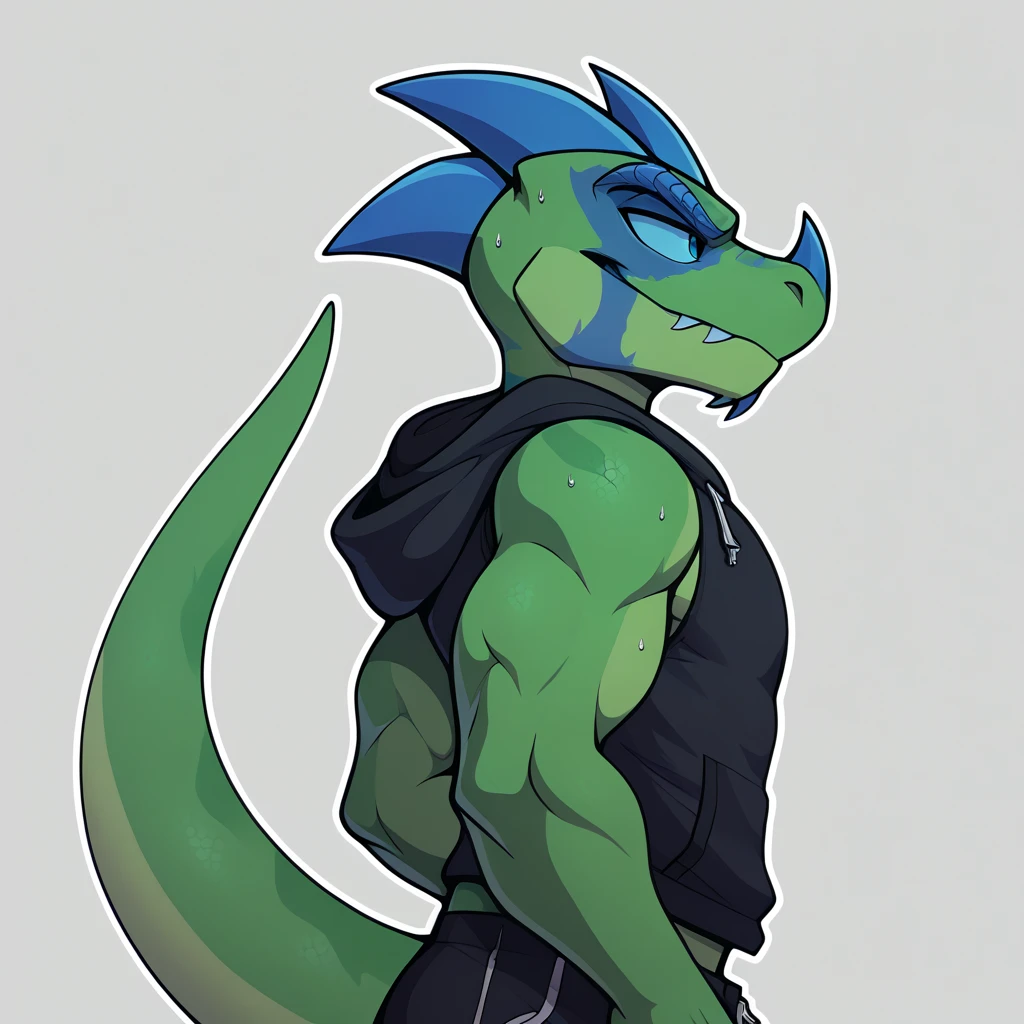 a stylized anthropomorphic lizard or dinosaur character named "Payton." The character is standing confidently with one hand on her hip and a fierce expression. She has a muscular build and is dressed in a purple outfit resembling a sports bra and shorts, and has thick thighs, accessorized with a belt. The character has a reptilian tail, claws, and two prominent horns on her head. The overall design is cartoonish, with bold lines and a simple color palette dominated by earthy tones for the skin and purple for the outfit. The name "Payton" is written in a dynamic, handwritten style next to the character.