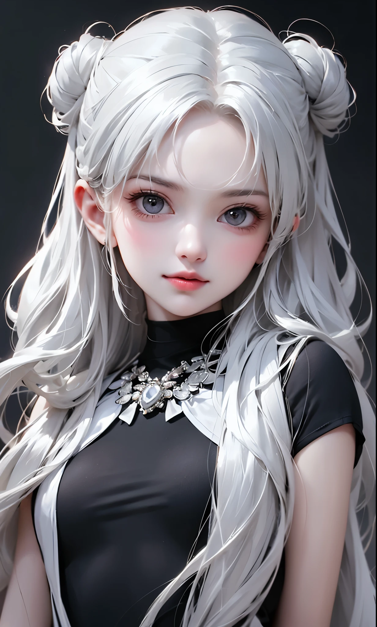 black and white color scheme， sexy girl ， ， small,Silvery Curly Hair、portrait、
