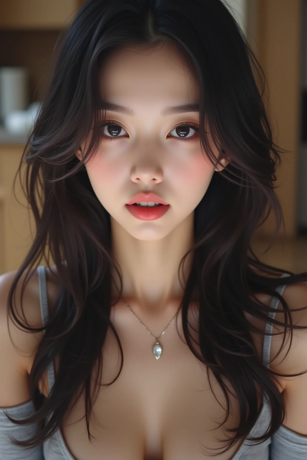 Slender Asian girl, kpop idol, ((maid uniform)), ((top quality, 8k, masterpiece: 1.3)), crisp focus: 1.2, beautiful woman with perfect figure: 1.4, highly detailed face and skin texture, detailed eyes, ((skinny)), beautiful face, symmetrical face, full-length, sexy, almost naked