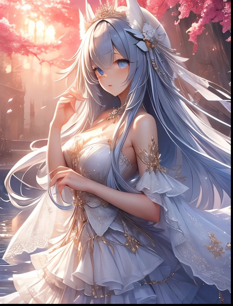 (((SFW、Accuracy、Highest quality、 A first-class masterpiece 、 Normal body 、8k、 detailed face 、 super precision 、 Normal Hands 、5 fingers、Highest、3d)))、『DeepOne - Zero and Infinite Fragments』、Frau、 beautiful girl、Gray Hair、 long hair、 slender、 slim、Big Breasts、 short、Young、 white dress、pray