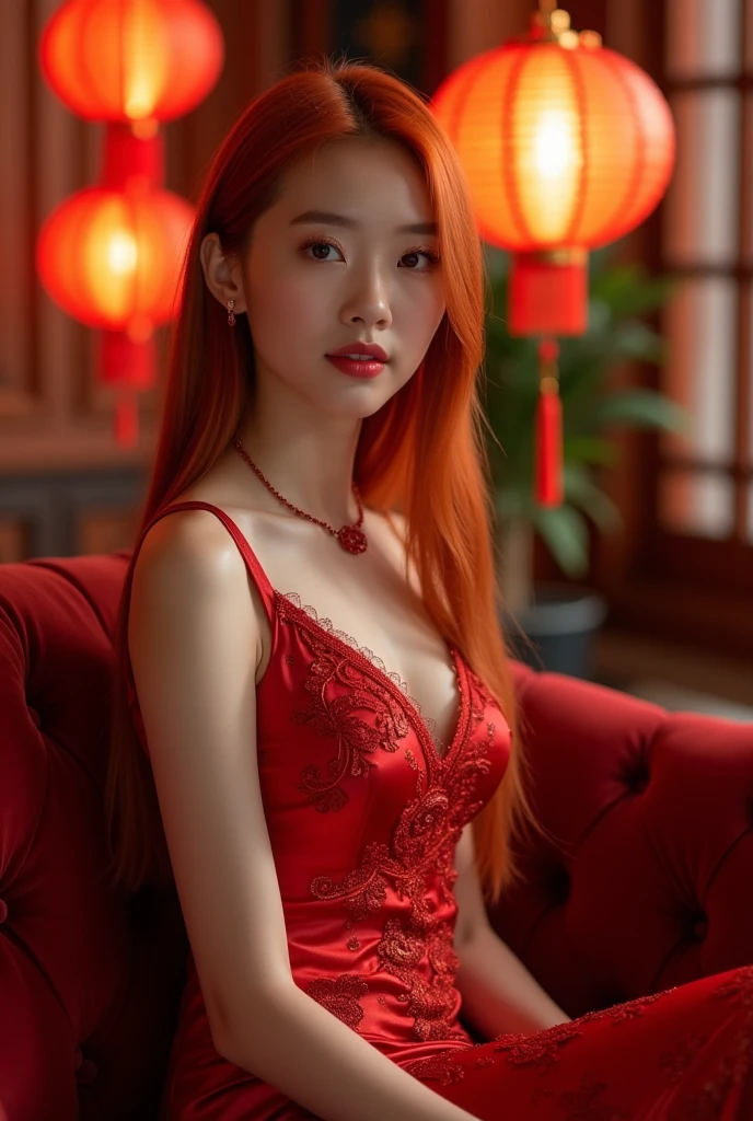 Red Hair, Sexy, Submission, Dress, Dark Romantic, Night, Dinner, Candles, High Details, Ultra HD, 4K