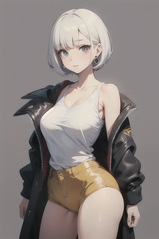 upper body, 1girl, (AngelMs:1.4), large breasts, panties, midriff, facing side, looking at viewer, (cleavage), cropped jacket