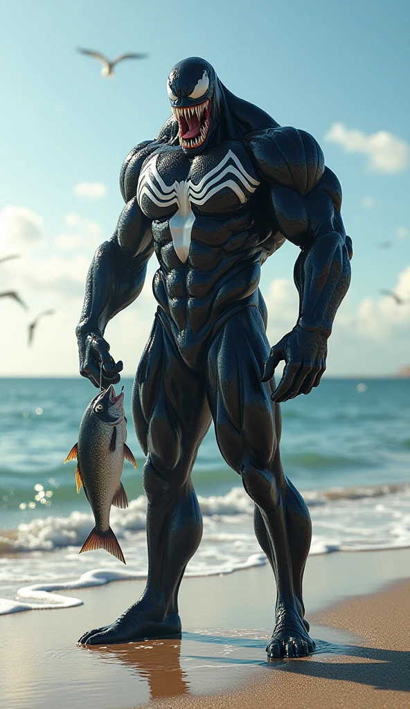 Allad man in white and black clothes standing on the sunny seashore, American round head, Buzz Cut, tall and burly, muscular male hero, heroic male pose, muscular! Wearing black sunglasses, spandex tight high elastic bodysuit, super buff and cool, high resolution committee, character design police, black army boots, charismatic strong male with spandex tight high elastic bodysuit