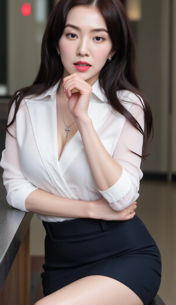 (8K, Best quality, Masterpiece:1.2), (Realistic, photo-realistic:1.37), Ultra-detailed, 1 girl, full bodyesbian, Outdoors, (Adjust hair:1.5) Office Lady, black officeblazer, officeskirt, (Pantyhose black stockings:1.2), (short buttoneddownshirt:1.2), buttonedupcollarprim, buttoneddowncollarprim, Bra, (Pantyhose:1.2), alphalayers, high-heels, Beautiful earrings, Cute, Solo, Beautiful detailed sky, (Smile:1.15), (Closed mouth), Small breasts, Beautiful detailed eyes, Business attire, (Naked flesh,Long straight hair:1.2), Floating hair NovaFrogStyle,