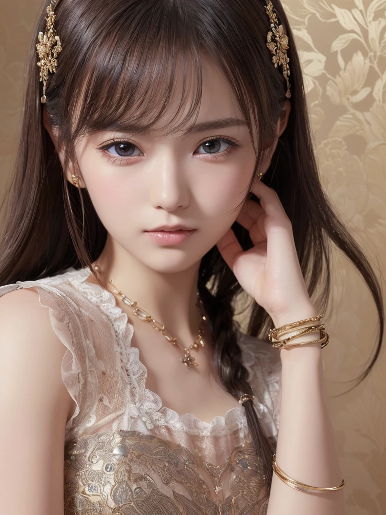 (8K、top-quality:1.2)、2 girls in、a smile、look up to、(masuter piece:1.37)、(a picture、Photorealsitic:1.37)、(超A high resolution)、full body Esbian、Walking Pose、shot from front、slow motion、(A highly detailed、bloom:1.5)、(top-quality、Alessandro Casagrande、by Greg Rutkowsky、by Sally Mann、concept-art、4K)、(analogue:1.2)、(High clarity) )、(Detailed pupils:1.1)、detailed faces and eyes、masterpiece、top-quality、(extremely detailed photo:1.1)、(long Brond Hair、poneyTail、Trance:1.1)、(infp young woman:1.1)、sharp、(Perfect body:1.1)、realisitic、real shadow、。.。.。.3D、(a temple background:1.2)、(By Michelangelo)、Shot with Canan EOS R6、135 mm、1/1250s、F/2.8、ISO 400, Luxurious dresses、intricate hair ornament、Complex earrings、Complex necklaces、intricate lace、a short skirt、throb、