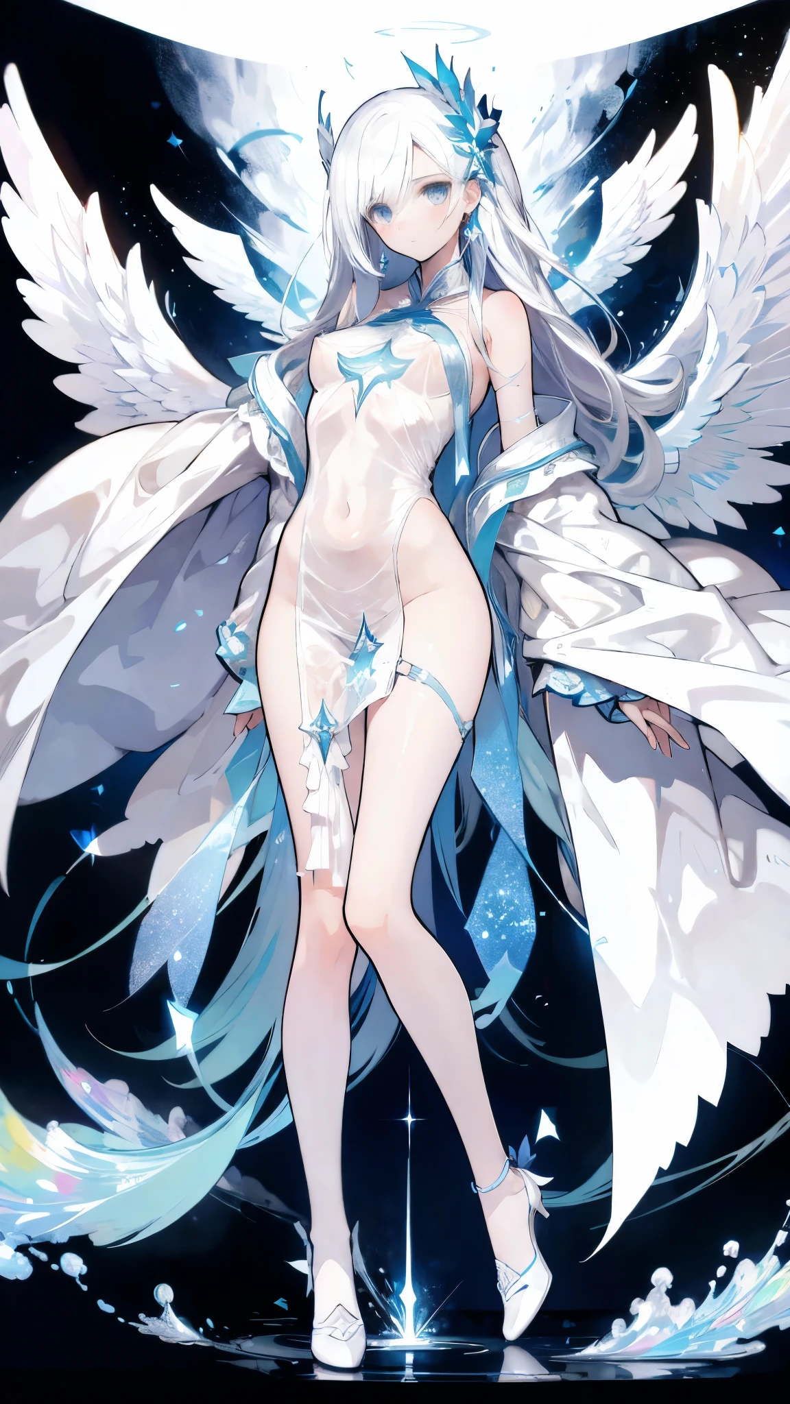 (((High quality))), Monster girl, Harpy, Alluring face, Bird legs, Arms are wings, Whole body generation, White wings, Wild