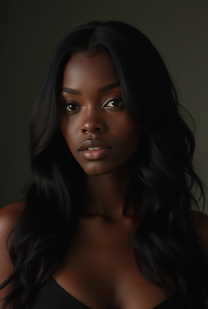 Best quality, masterpiece, ultra detailed, ideal, Beautiful black woman, Close-up, HDR, portraits, elegant pose, charming eyes, long hair, full lips, romantic lighting