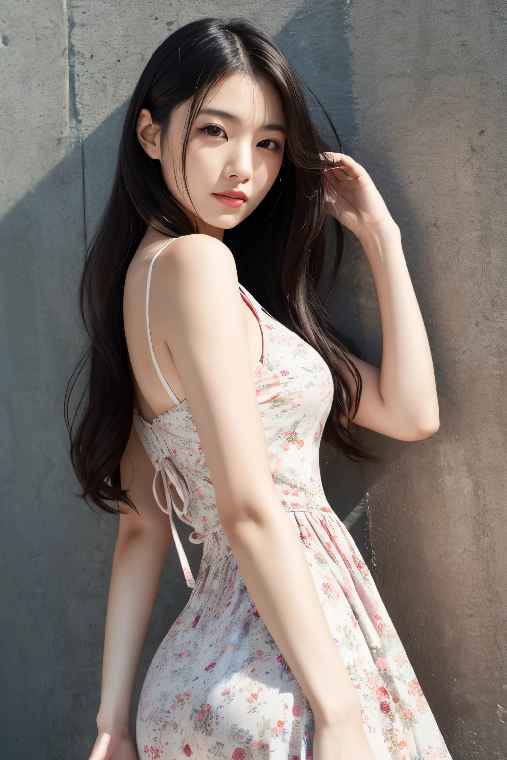 (masterpiece、16k image、high resolution、highest quality)、solo、One Girl、(Japanese Girls' High School Sailor Uniform,perfection)、(Perfect Anatomy,Beautiful body、Healthy Body、Beautiful Skin)、sunny day、Black-haired、ponytail、black eye、On the way home、Small Tits:1.5、School zone、artistic.、Beautiful woman、Beautiful Body、smile、Age 22
