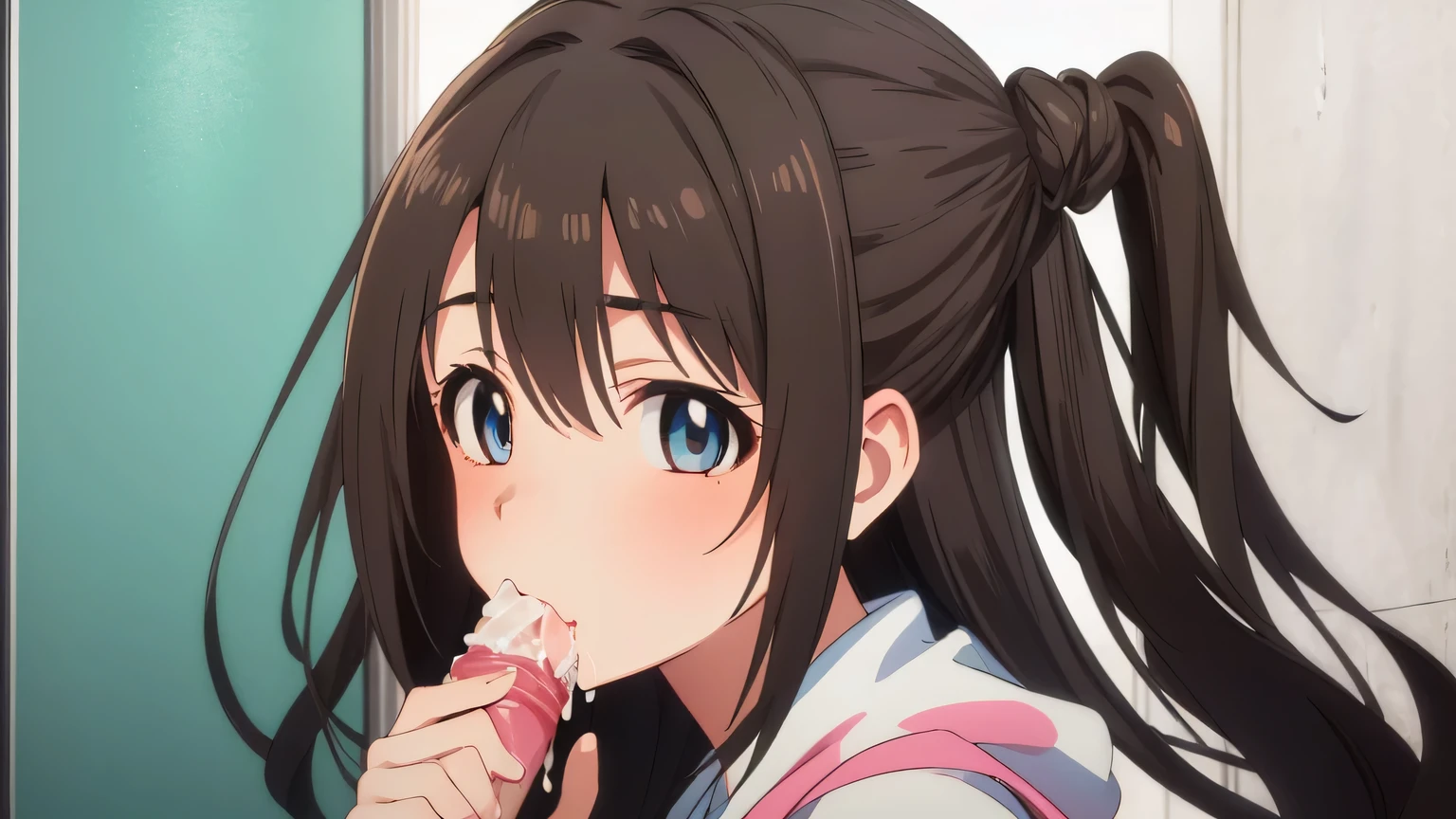 {{{masterpiece}}}, (best quality:1.5), (ultra-detailed:1.5), {illustration}, {{an extremely delicate and beautiful}}, (beautiful detailed eyes:1.6), absurdres, highres, extremely detailed face, 16k, hd, visual anime de uma jovem mulher, extremamente bonito rosto de anime, anime melhor garota, (perfect hands, perfect anatomy), anime face, NSFW, uzuki shimamura(iDOLM@STER Cinderella Girls), 1girl, solo, cute face, long hair, brown hair, braid, (one side up:1.8), wavy hair, bangs, swept bangs, sidelocks, flushed cheeks, brown eyes, (High resolution eyes, Beautiful eyes, Light in the eyes), medium breasts, BREAK, NSFW, an anime character is giving some man a blow job, 1girl, hetero, 1boy, tongue, tongue out, biggest penis, erection,testicle, (fellatio:1.5), deepthroat, (licking penis:1.2), covered in semen, embarrassed, naughty expression, flushed cheeks, looking at viewer, cowboy shot, hand job, testicles grab, (from side:1.2), faceless male, kneeling, catch head