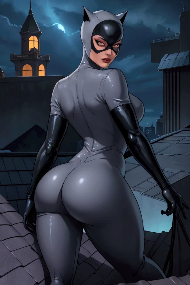 Livewire,blue punk hair, blue eyes smiling, pale skin, LiveBB, leotard,black thighhighs,blue gloves,black elbow gloves ,thigh boots, cleavage, thighs, panties, thong, bed, looking back butt, ass, ass focus, from behind, close-up cleft of venus, (insanely detailed, beautiful detailed face, masterpiece, best quality)