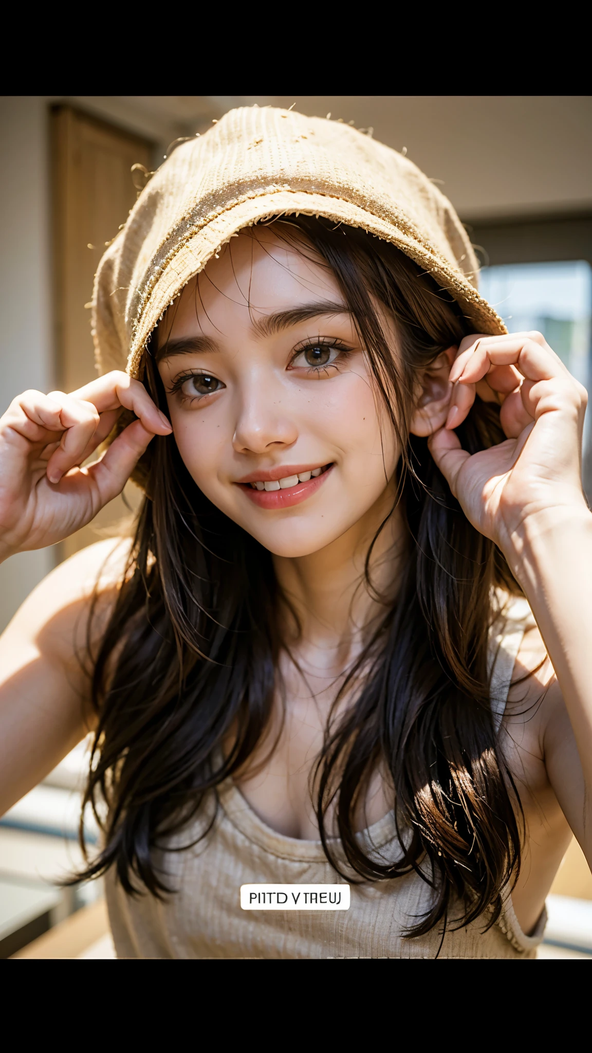 Arafed asian woman with long hair wearing a hat and smiling - SeaArt AI