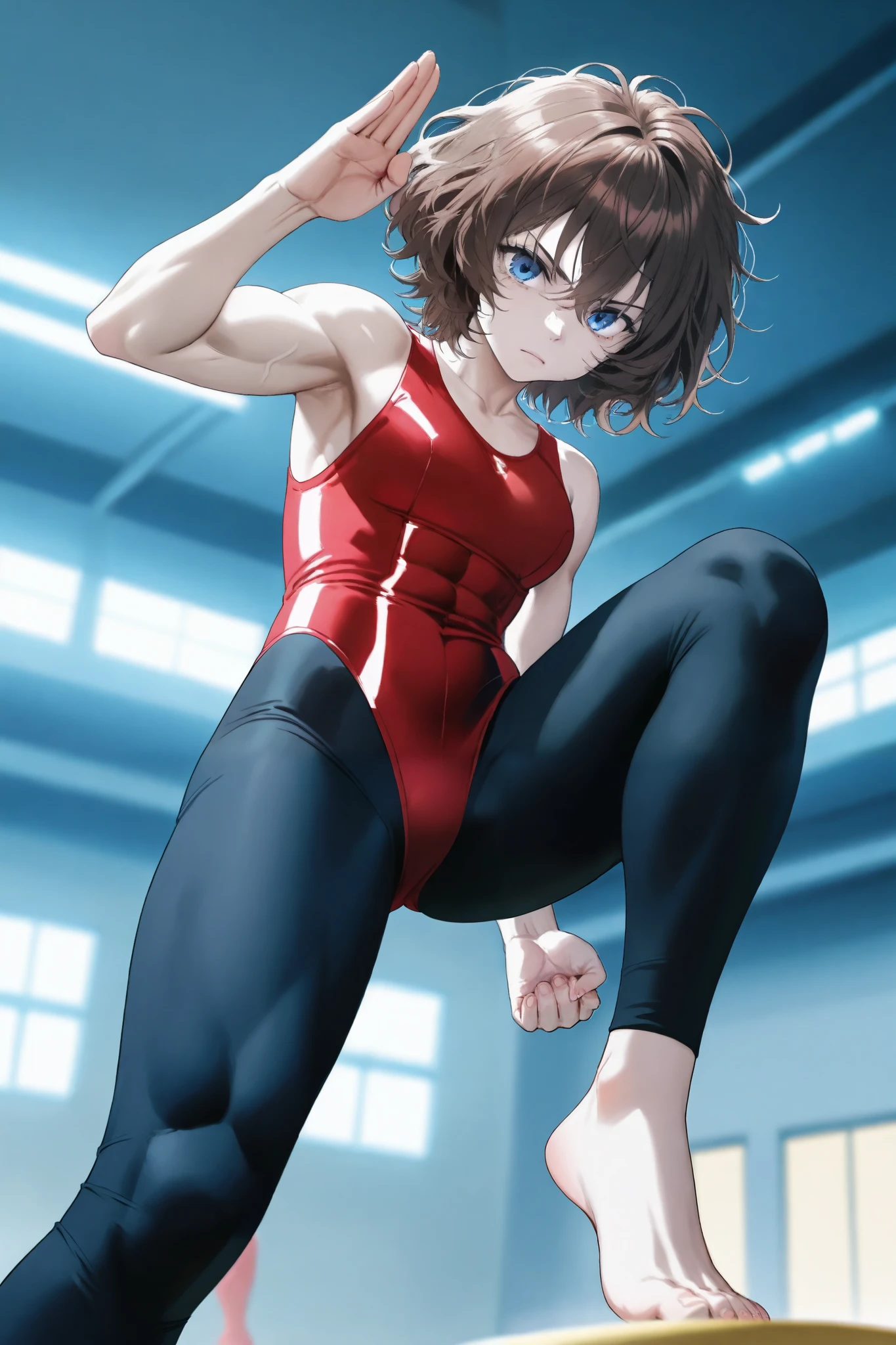 Mikazuki Shizuka, alone, Sportswear, Bodysuits, front leg pose, BREAK
score_9, score_8_superior, score_7_superior, anime