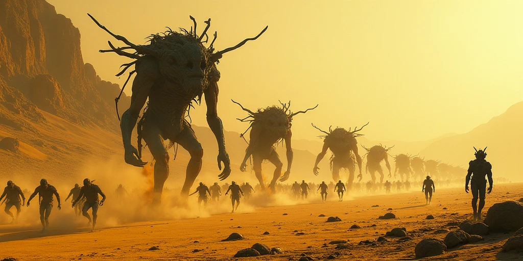 in (medium full shot:3.1), in (side view:3.1) of lot of characters walking from (Galaxy of Terror:3.1), inspired by style of Zdzislaw Beksinski art, in apocalypse of chaotic world, monsters, robots, daemons, aliens (with Creepy, Sci-Fi, Fantasy and Horror:2.9) retro sci fi, Horror movie, ((Cinematic film)), ((Ultra Detailed)), Complex, ((Sharp Focus)), Object Texture, Studio Photo, Complex Details, ((Highly Detailed)), Photo Real Style, ((Hyper-realistic)), High Dynamic Range, ((Realistic Textures)), 8K UHD, Nikon D 850, Kodak Portra 400, Fujifilm XT, 3D rendering