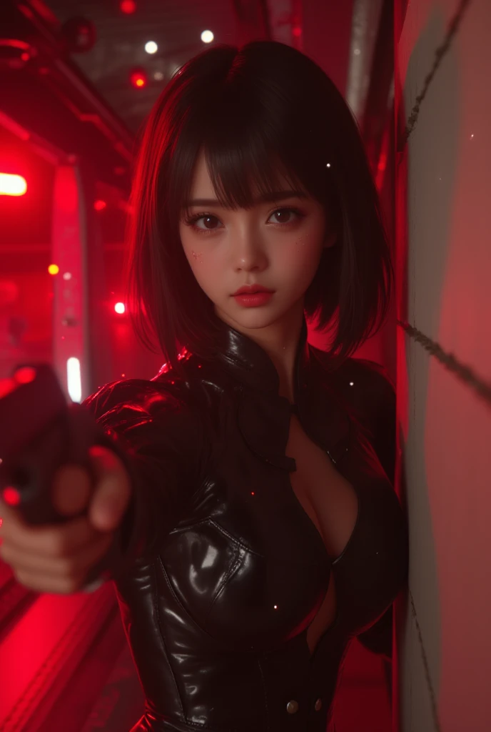 ((calidad superior)), ((obra maestra)), ((realista)), (Los detalles), (fotorrealista:1.5), (sexy geisha with red lips) Science-Fiction, HDR, Trazado de rayos, NVIDIA RTX, Los ultra-Highres, Irreal 5, Sub-Surface Scatterring, PBR texturizado, Post-procesamiento, Anisotropic filtering, Profundidad de campos, maximum sharpness and sharpness, Regla de los tercios、8K RAW、(Luminescent Particles:1.4)、(super-detailed CG、Unidad 8k Fondos de pantalla、lighting like a movie、destello de lente、foco nítido. sexy geisha with red lips, Robotic Parts, Cannon fire, Arte cyberpunk、arquitectura cyberpunk