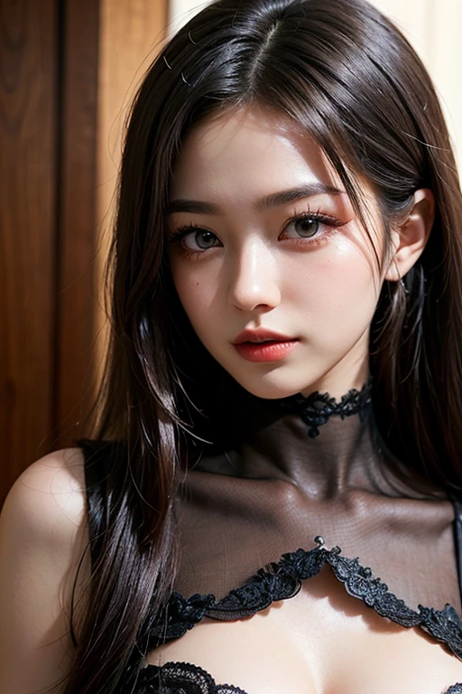 Girl VN01, Woman in white top and black lace skirt, Shoulder out、(black lace skirt)、鎖骨、Thin black velvet choker at neck.、gorgeous chinese model, full-body xianxia, Beautiful Asian Girl, Gorgeous young Korean woman, goddess of Japan, A smile、Wear ultra-realistic pantyhose、Korean Girl, cruel korean goth girl, Chinese girl, beautiful Korean women, Cute elegant pose, white and black, light milky white porcelain skin, Beautiful young Korean woman、realistic skin textures、shinny skin、Exposed thighs!!!