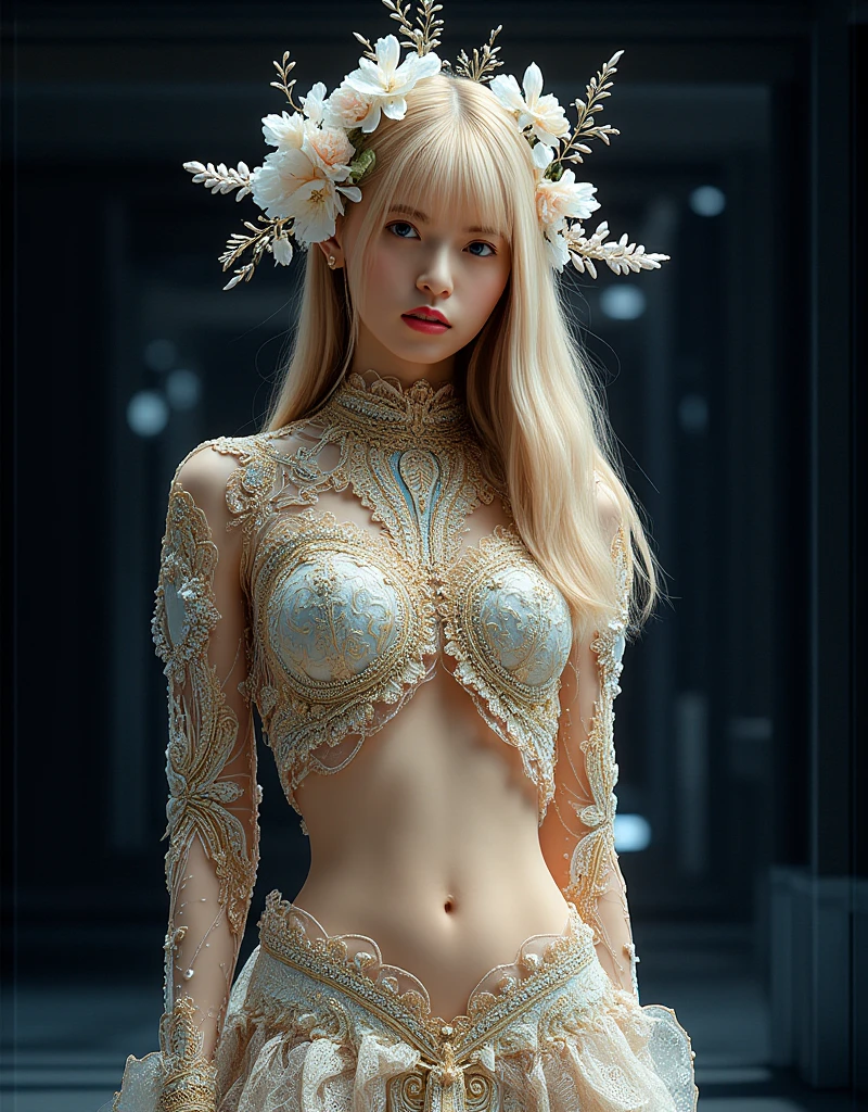 ((masterpiece:1.4)、(top-quality:1.4)、(reallistic:1.7))、Sexy Beauty Model Fashion Show、1girl in、Extraordinary beauty、Bondage style:1.4、latex shiny:1.4、Latex bodysuit、By Luis Royo、age19、Ultra Bikini、Looking Back Beauty、Outstanding style、Ergonomically normal body shape、standingn、fullllbody、foco nítido:1.5、Slender Abs、beauty legs、Beautiful ass、A detailed eye、Raw photo、red-lips、Red high heels、a choker、a necklace、耳Nipple Ring、The background is the Met Gala at the Metropolitan Museum of Art in New York、