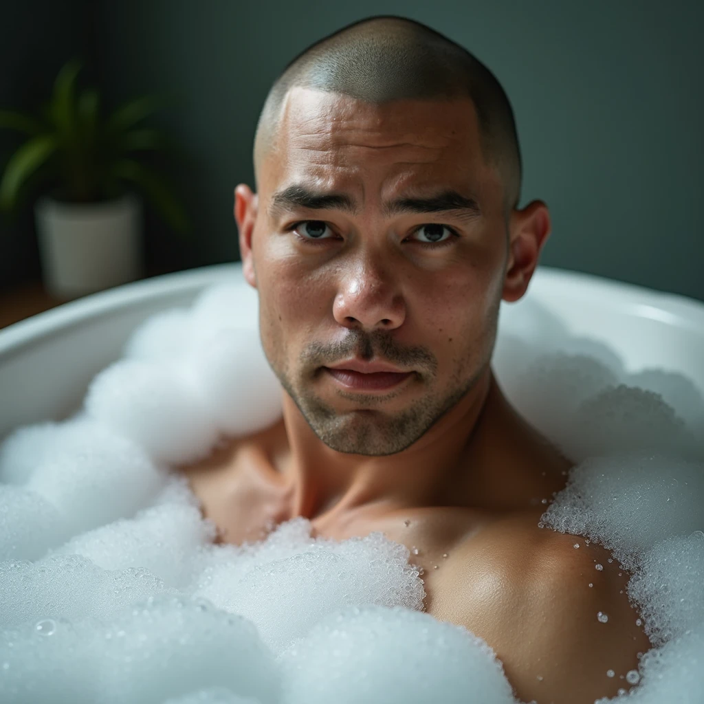 Naked black man in bathtub