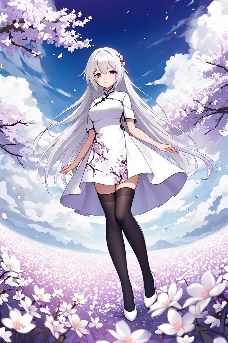 Anime girl in white dress with long purple hair and red collar, small curvaceous loli, white-haired god, Kushatt Krenz Key Art Women, Smooth anime CG art, cute anime waifu in a nice dress, dressed a long white, wearing white clothes, azur lane style, highly detailed exquisite fanart, high detailed official artwork, loli in dress
