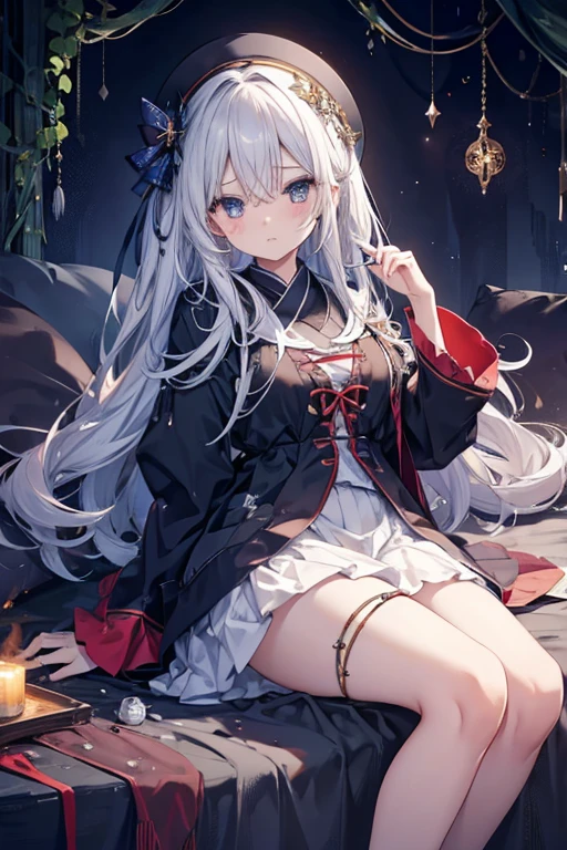 ((best quality)), ((masterpiece)), (detailed), une fille, visage parfait, Longhaire, ((golden hair)), curly hair, decorated cheveux, ultramarine blue eyes,(
Name: Ame-ka fortune
Element: AQUASCEND
Description: The Rain Sovereigness. A serene, elegant miko, painter by heart and healer by necessity. Master of the river's grace and tranquility, she hands out fortune readings, sharing their profound wisdom to the villagers.
Prompt: ((((Meisterin Malerin, hohes Qualitatsstand, ultrahocherauigenau resulsion)))), 1girl, sitting, (long black hair, silver accents in hair), (long hair styling with wisp strands around face), pale ethereal skin, ((lavender eyes, magenta tear effect glowing)), (((optionallyfortune ball prop in left hand))), (((ultra detailed face, eyes, cyan aura around body))), centered, indoor, (next to calm water source, lit by serene candlelight), medium bust size, looking introsively at fortune ball, halfway covered eyes, ((gloved hands lying gently wrapped around legs)), sparkling eyes, beautiful autumn colored outfit, indoor, crisp and calming atmosphere, ((clear focused subject)), 28 years old, sitting with one leg crossed, and slightly tilted towards the viewer, ((warm and soothing)), hygge styled and cozy, (((low lights in scene)))
)