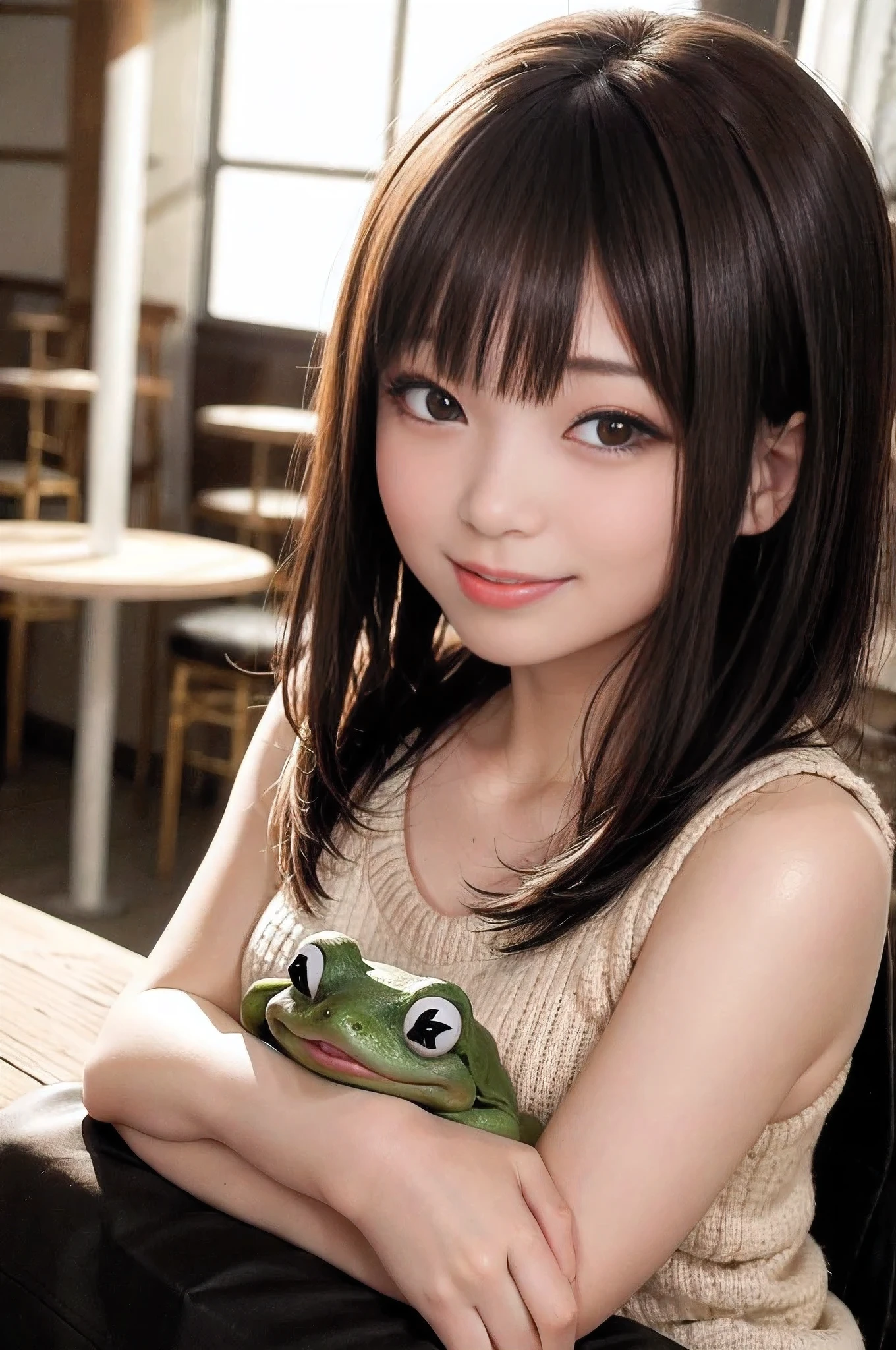 (8K, Best Quality, Masterpiece: 1.2), (Realistic, Photorealistic: 1.37), Super Detail, 1 Girl, 20 years old, Beauty, Cute,  Gentle, vulnerable, Naive, Innocent, Smile, Solo, (Smile: 1.15), (Mouth Closed) Big, Beautiful Eyes, Floating Hair Novafrog style, upper body