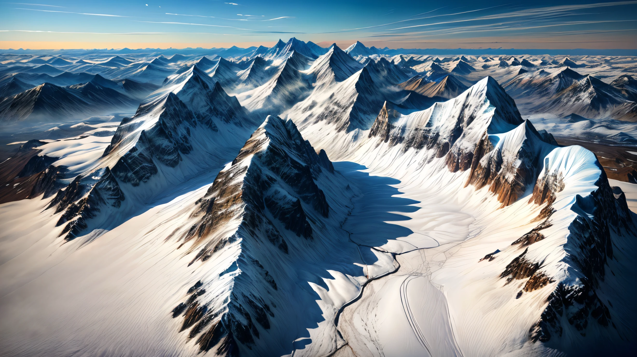 Mountains covered in snow and snow with a few people on top, giant imposing Mountain, “ aerial view of a Mountain, large Mountain, with a snowy Mountain and ice, by Werner Andermatt, Snow piled up at the top , スイスThe Alps, The Alps, Mountain, moutain, a Mountain look like a women, large rocky Mountain, super high resolution