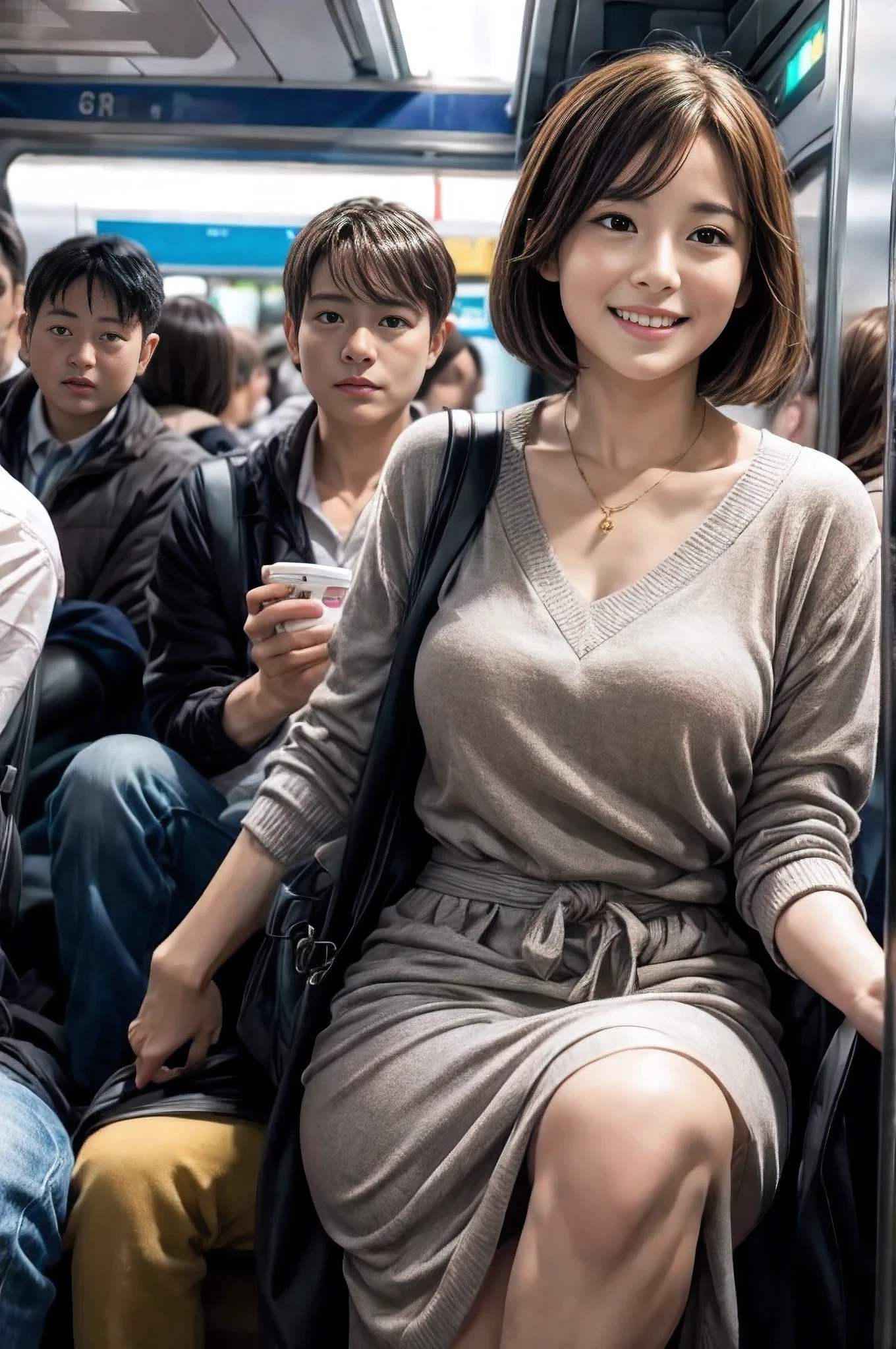 (Leanwg forward:1.3), mwi skirt, 50-year-old women,Retro Photography, 1960s , AGFA, Kodak, One girl, Lookwg_w_Audience, smile, Japan, Tokyo, Cherry Blossom, Octane Renderwg, 一人w, Very skwny,V-neck suit, (Small breasts:1.2)