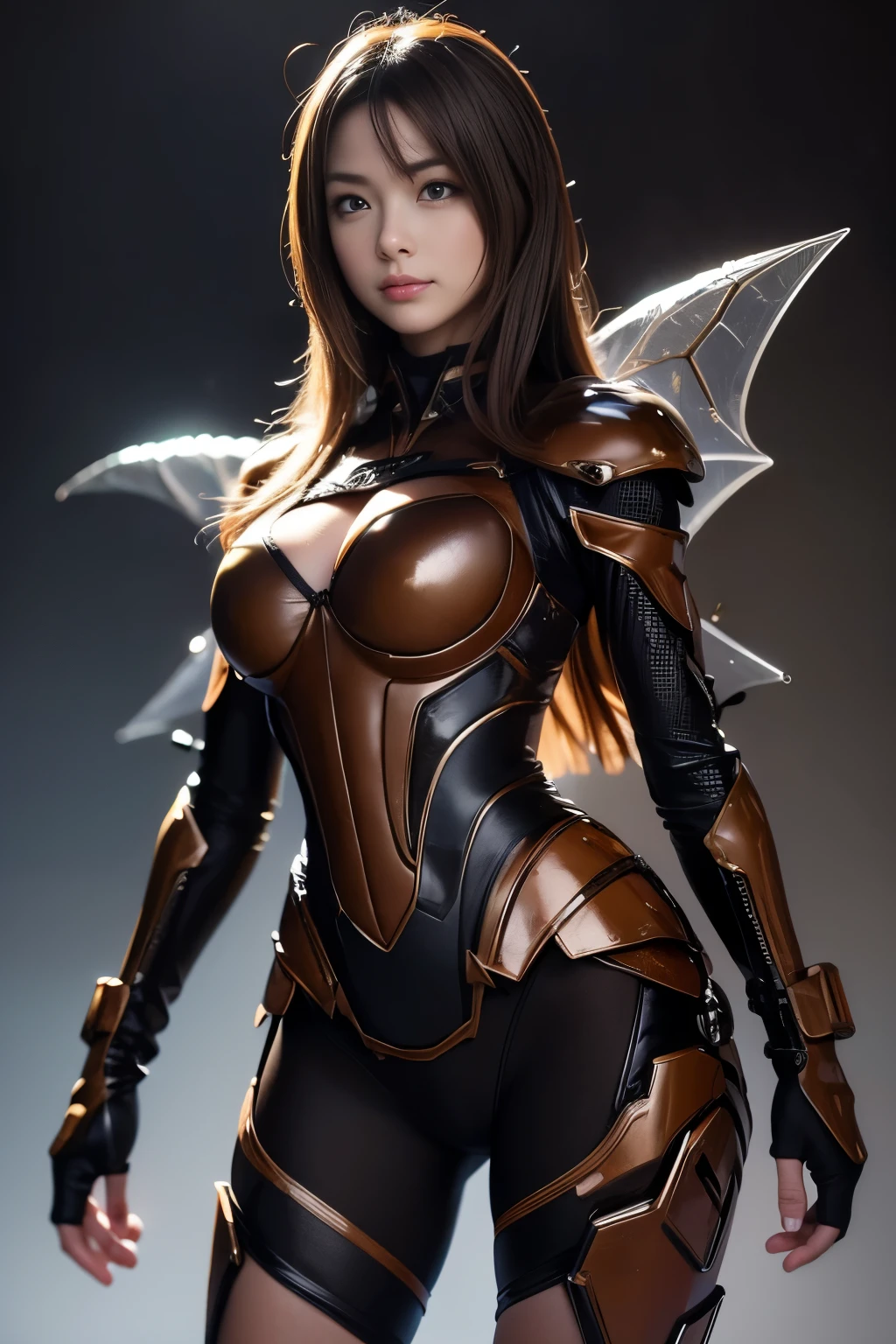 (high resolution,masterpiece,best quality,extremely detailed CG, anime, official art:1.4), realistic, photo, amazing fine details, all intricate, gloss and shiny,awesome many layers, 8k wall paper, 3d, sketch, kawaii, illustration,( solo:1.4), perfect female proportion,villainess, (fusion of dark brown cockroach and lady:1.4), (brown cockroach form lady:1.2), (brown cockroach lady:1.2), (fusion:1.2), (solo:1.4), (evil smile:1.2), muscular, abs, (cockroach brown exoskeleton bio insect suit:1.4), (cockroach brown exoskeleton bio insect armor:1.2), (brown transparency cockroach wing:1.4), (brown cockroach antennae:1.3),
