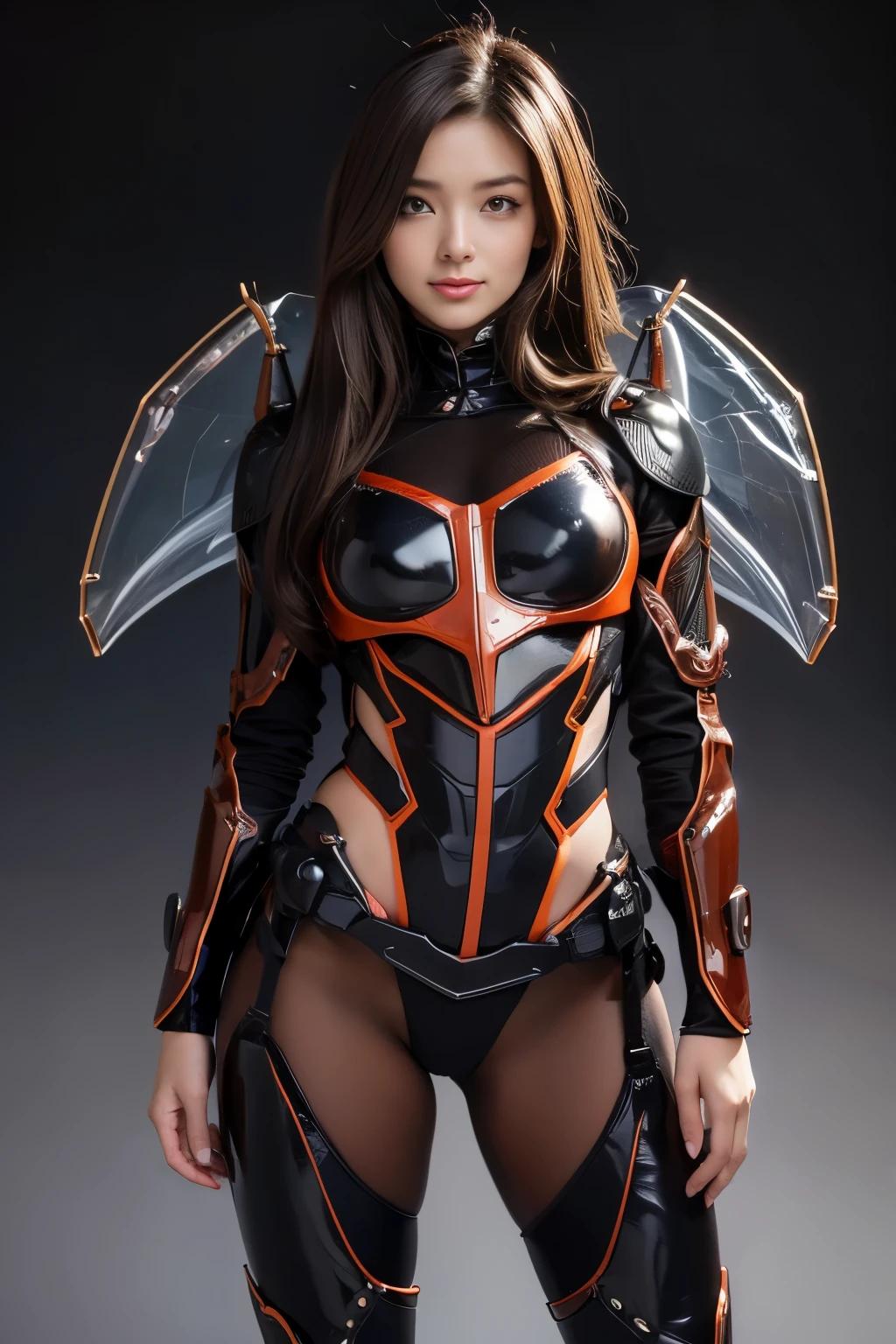(High resolution,masterpiece,highest quality,Very detailed CG, anime, official art:1.4), realistic, photograph, amazing detail, everything is complicated, shiny and glossy,Amazing number of layers, 8K wallpaper, 3D, sketch, cute, figure,( alone:1.4), perfect female proportions,villain&#39;s daughter, (Fusion of dark brown cockroach and lady:1.4), (brown cockroach woman:1.2), (brown cockroach woman:1.2), (Fusion:1.2), (alone:1.4), (evil smile:1.2), muscular, abs, (Cockroach brown exoskeleton bio insect suit:1.4), (Cockroach brown exoskeleton bio insect armor:1.2), (brown transparent cockroach feathers:1.4), (Antennae of brown cockroaches:1.3),