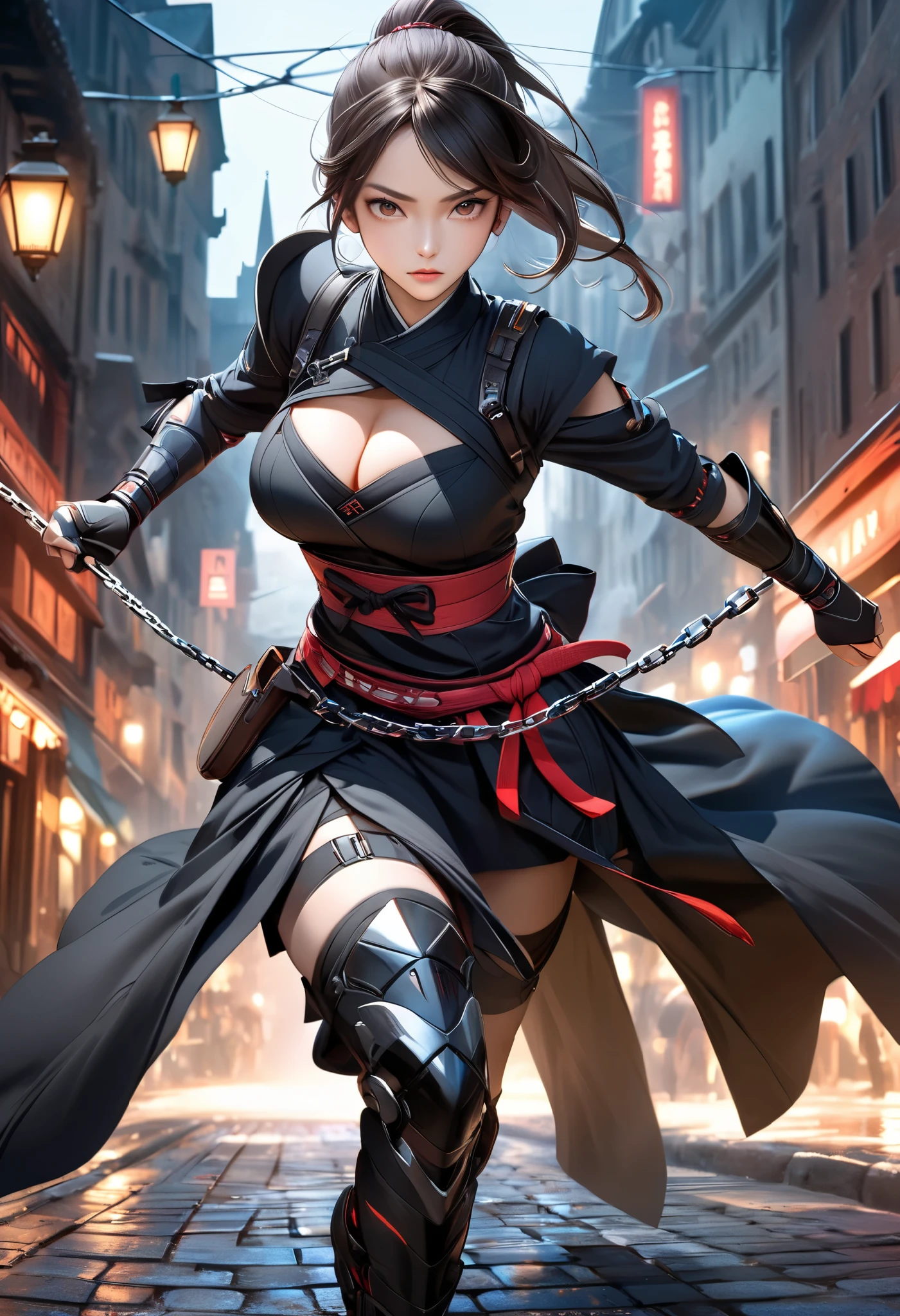 A young black cat girl is killing targets with a large sword