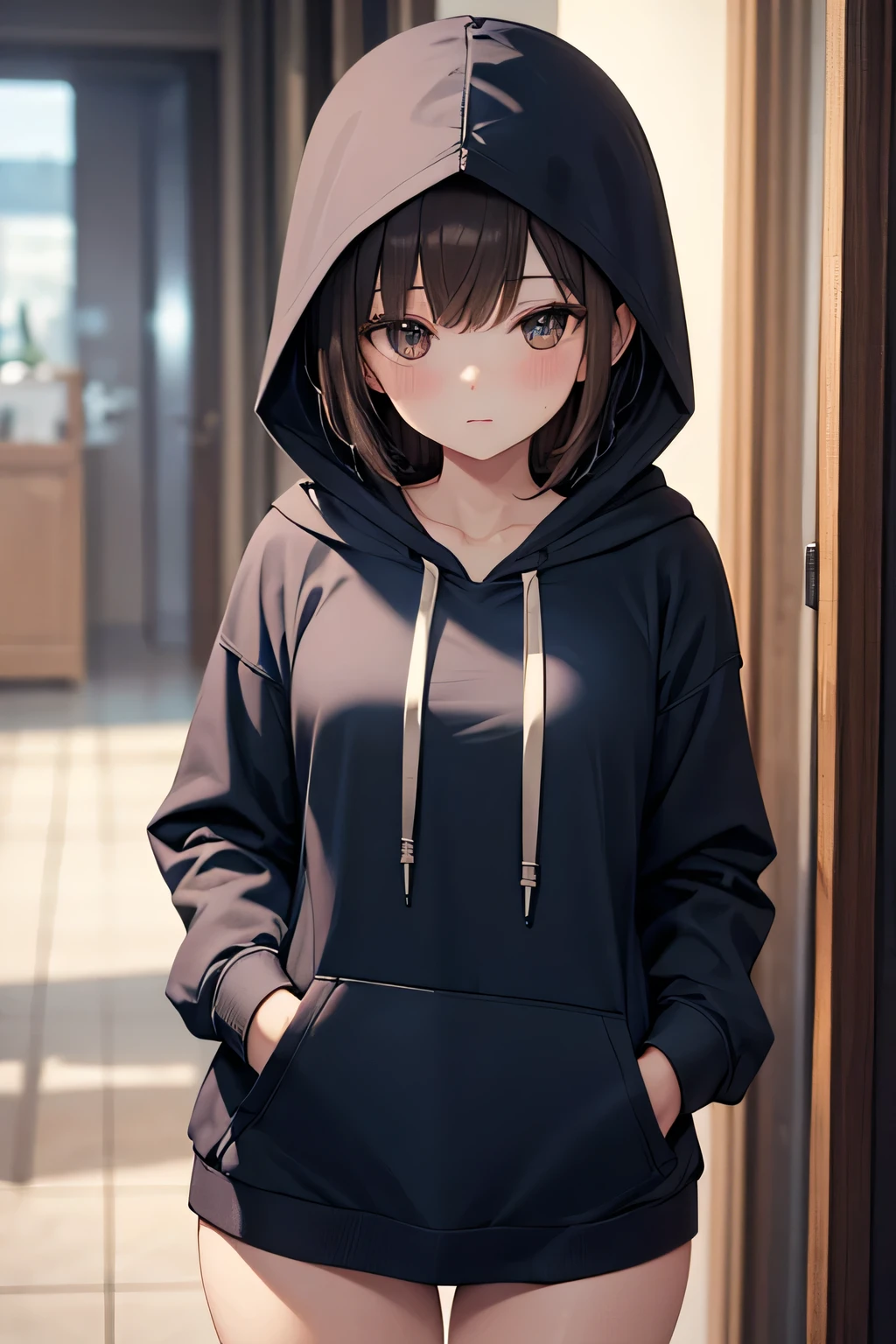 (((hooded hoodie))),boyish,brown short hair,{{{pubic thick hair}}},small breasts,nsfw,