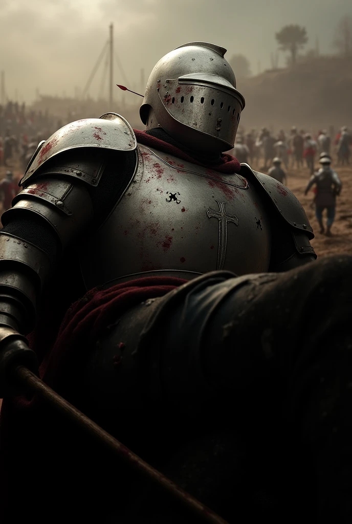 spartan warrior, dying , bloody armor, on battlefield, on his knees, epic, 8K