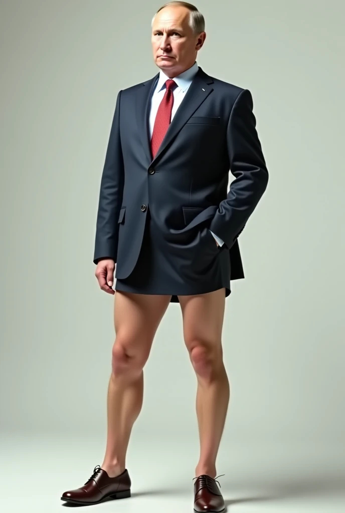 Man wearing suit and jockstrap, hairy and undefined thighs, fat knee, fat and hairy ankle, ((partially exposed genitalia: 1.5))