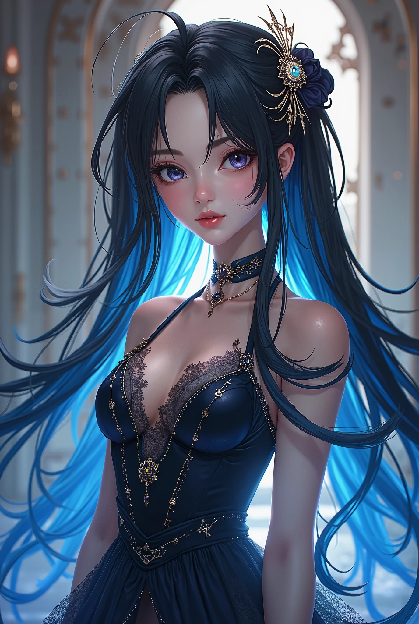 Beautiful woman wearing lace on bare skin、Contrast of bare skin and lace、Bust Shot、(Lace pattern:1.4)、(Fractal Art: 1.2)、(colorful: 1.2)、(beautiful: 1.2)、 (dynamic)、Colored particles, Light, (masterpiece、Highest quality)、Best details、4K Concept Art