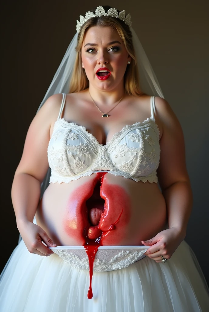 ((Katherine McNamara in a wedding dress)), ((ed by big tentacles)), views upwards to a giant tentacle, (ahegao), ((((pregnant)))), focus on big tentacle, looking at tentacle, ((horny)), rpstick, (((pleased))), (((moaning))), skinny body, red hair, wet hair, large breasts, large rrow waist, ((call over)), (((((cove in cum))))), wet hair, tentacletentacles sucks breast, ((throat bulge)),tacle e breast), tentacles licks breasts, tentacltration, fucking tentacletacles around throat), ((slimy es)), sodium light, impaled with tentacles, horror, hyper detailed, 8K, masterpiece, Eldritch abomination, (mind flayer:1.5) (bride of Cthulhu), church of Cthulhu, (((torture chamber))), ((tentacles on the floor and crawling up her body and mouth)), (white thong), ((gates of Cthulhu open))