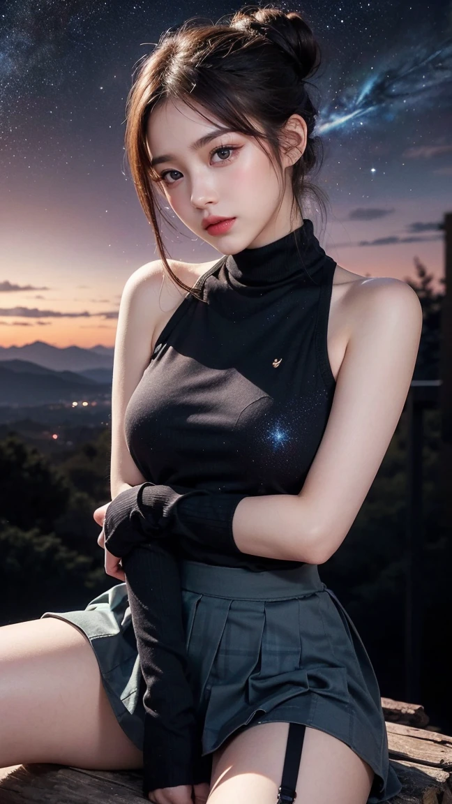 (((masterpiece:1.4, Best Quality:1.4, 8K, ultra high res, Physically Based Rendering))), full body Portrait, ultra Beautiful Sexy Woman, perfect style body, 24yo, (Detailed large eyes), detailed thin eyebrows, Highlights in the eyes, (brown ultra straight hair, bangs, a strong wind is blowing up her hair:1.4), Highly detailed facial and skin texture, Clear focus:1.2, Slender beauty:1.4, ((gigantic breasts:1.6, breasts exposed, erect nipples:1.2)), Slim abs:1.1, narrow waist:1.2, Clear facial features, (no makeup), (((black knit ultra tight dress, sideboob:1.4, glitter, black knit pleated miniskirt, skirt lift:1.4, pussy exposed, long beauty legs))), wet body, (((detailed beautiful pussy exposed:1.4, pubic hair:1.5, cum in pussy:1.8, Cloudy liquid dripping from the pussy to the thighs:1.5, holded spread pussy:1.2, touch the pussy:1.1))), (smile:1.3, red blush:1.2, open mouth, stick out tongue:1.2 ), (looking at viewer:1.1), (squatting with legs spread wide on the surface of the Salar de Uyuni:1.4, cameltoe), (night view), (incredible starry sky:1.2), (A sky full of stars reflected in the Salar de Uyuni:1.3), ((A sky full of stars is reflected on the beautifully clear water surface)),