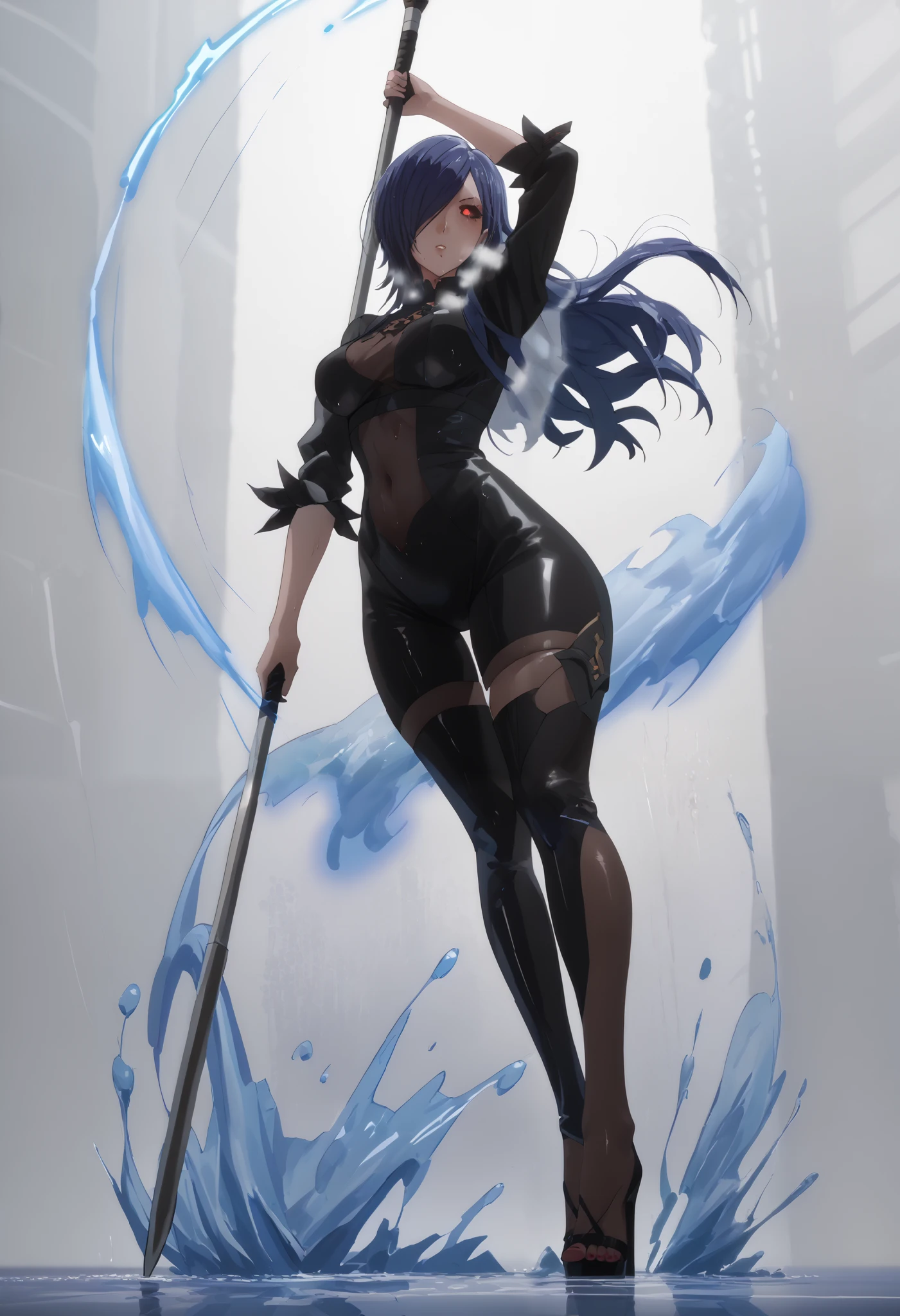 raiden shogun genshin impacto, anime, corpo atletico ,bunito ,sexy, back position