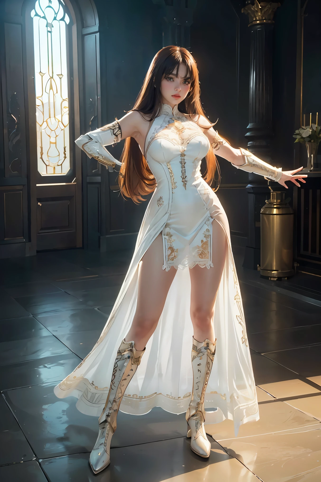 (8k, RAW photo, best quality, masterpiece), (photorealistic), outstanding details, ultra-high resolution, anatomically correct, textured skin, (Extremely precise and accurate anatomy),
Ultra Detailed Face, Detailed Eyes, 

Silver Wolf Girl,
One girl, (whole body:1.4), (full body:1.4), Cute Japanese girl , 20-year-old, ( Wolf Ears) , (wolf tail:1.4), 
(levil grin),  (Mouth slightly open), (cuspid) , 
Side braids, 
curvy, middle breasts, 

(medieval European summer clothes:1.3), 
in the forest, grassland, wilderness, Forest, 

Background blur, far and near method, 
morning sun, (backlighting), 
reflection light from below, 
atmospheric perspective, depth of field, 
(dramatic lighting), cinematic lighting, 
Artistic, Baroque, Cinematography, Portrait Photography,