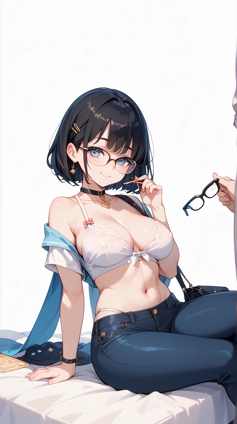 Yuffie Exaragi, Yuffie Kisaragi, 1 girl in、独奏、Short hair, ((blouse)),((a miniskirt))、((pantyhose))、((eye glasses))、((Black bra))
Blake Cowboy Shot, Looking at Viewer,
BREAK (masutepiece:1.2), Best Quality, High resolution, Unity 8k壁纸, (Illustration:0.8), (Beautiful detailed eyes:1.6), extra detailed face, Perfect Lighting, extremely details CG, (Perfect hands, Perfect Anatomy),
