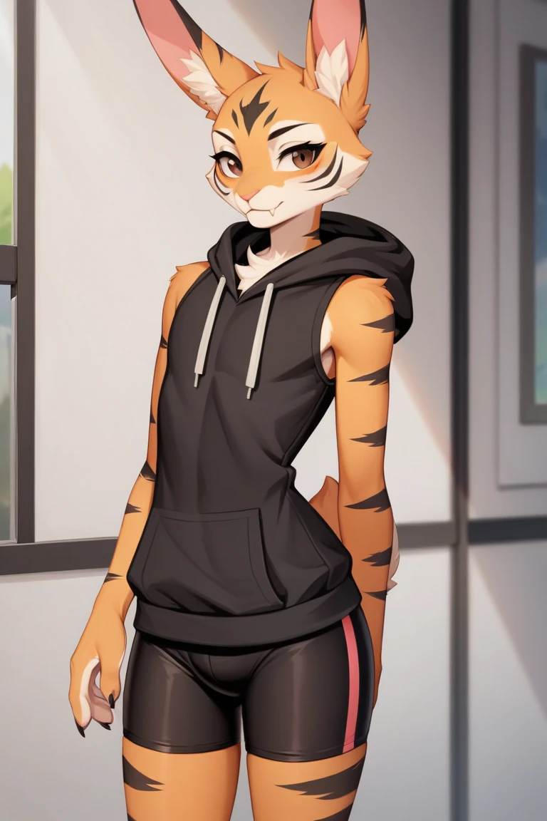 furry, anthro, kemono,
tiny bee/fennex fox hybrid, big fluffy ears, fluffy tail with stinger, bee wings, yellow fur, black stripes, neck floof,cute black eyes, slim body, handsome,
standing on a big table,
naked,
pawpads, black pawpads,
best quality, 4K, UHD, masterpiece, digitigrade stance,