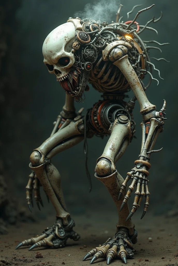 a strange non-living creature , created from bones and mechanisms