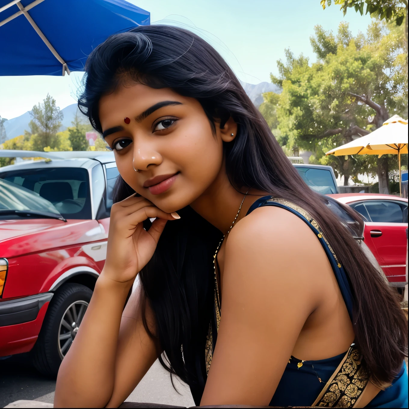 photography of a Tamil girl, stunningly beautiful, in the city at night, (wearing:1.6 peach crop top, blue short jeans pants, sports shoes), eating icecream, on the streets, 20yo, summer, hot girl, long black hair, look at viewer, eyes symmetry, face symmetry, high quality detailed face, photorealistic, photography, spectacular lighting