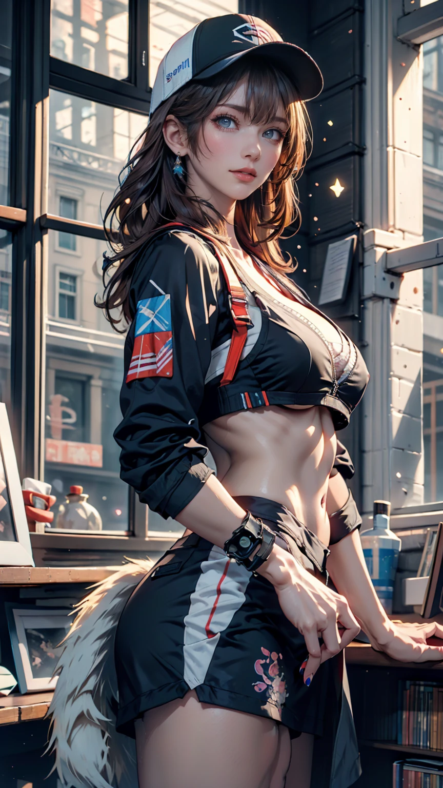 white, red, black, Amazing realistic image of a beautiful girl in sexy semi-open formula1 outfit showing her panties(cameltoe), long, flowing hair