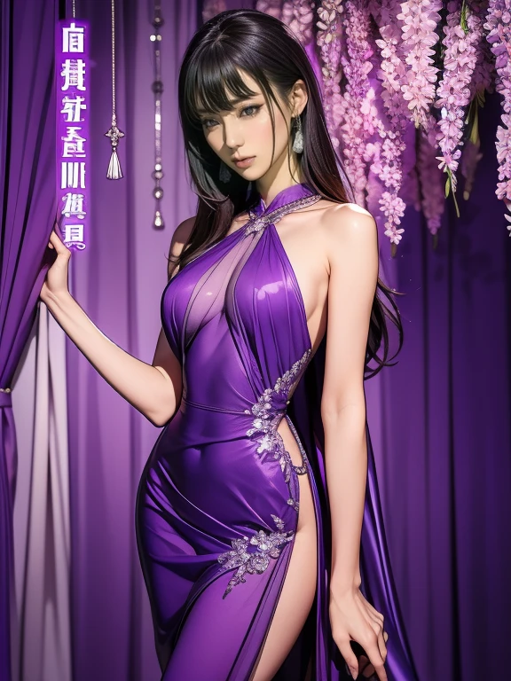woman,20-year-old,,party venue,night,(((sexy silk dresses))),,open mouth smile((Beautiful ponytail)),((black hair)),blush、,,(See-through)